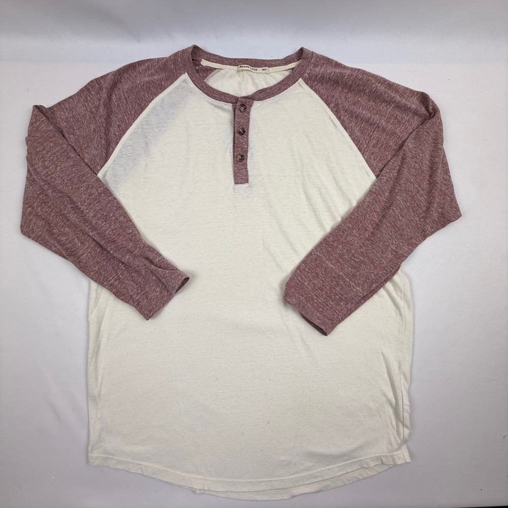 Marine Layer Mens Henley Raglan Baseball Shirt Cream Burgundy Size ML